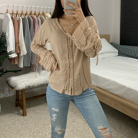 NEW Almond Peasant Blouse - Picture 2 of 6